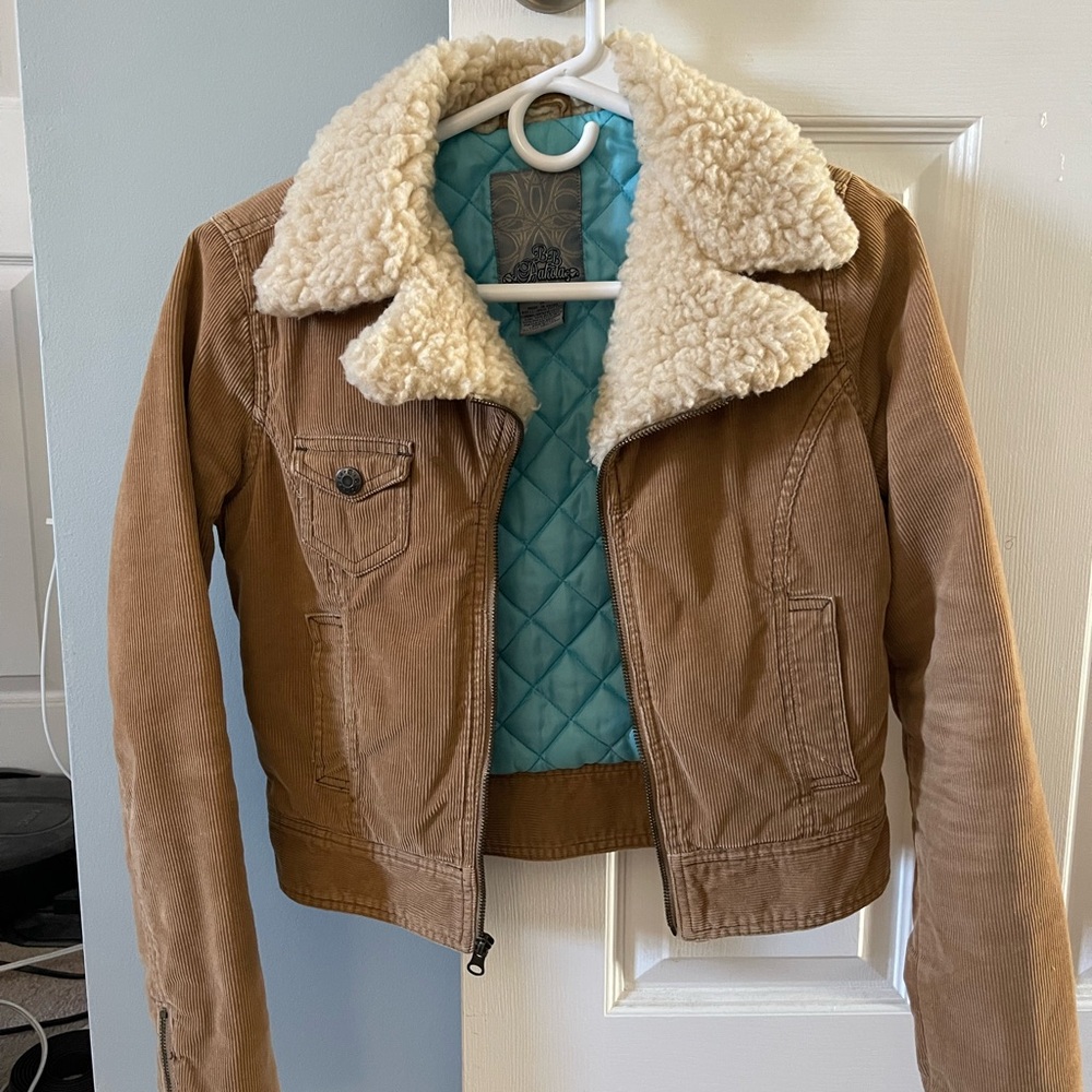BB Dakota Tan Corduroy Jacket with Cream Sherpa Collar